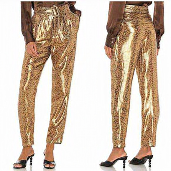 NWT L’Academie The Lara Pant Metallic Leopard‎ Print Women Size Small - Picture 1 of 13